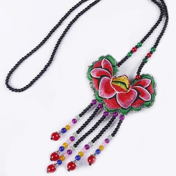 Miao Ethnic Beaded Necklace with Floral Embroidery | Women Charm Flower Traditio - Picture 1 of 6